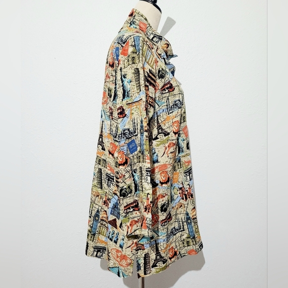 John Mark Women’s Travel Print Button Front Shirt Top Tunic SZ Medium 3/4 Sleeve - Picture 3 of 13